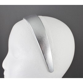 Silver shiny faux leather headband textured 1 3/16 inch wide hair band accessory classic style
