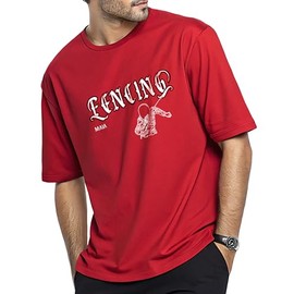 KlothoMAIA Men's Fencing Design Graphic T-Shirt, Oversize, Cotton Fabric Red