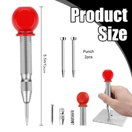 Center Punch, 2 Pcs 5.1 Inch Spring Loaded Center Hole Punch, Automatic Center Punch Tool for Metal, Wood, Plastic, Glass (Silver)