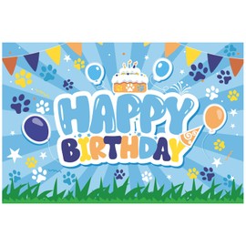 SAVITA Blue Puppy Birthday Party Backdrop, 59x39in Cartoon Theme Happy Birthday Photo Backdrop for Boy Girl Party Decoration Supplies