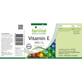Fairvital Vitamin E Capsules 400 IU High Dose 500 Softgels for the Whole Family