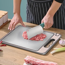 Lacusmall Double Sided Cutting Board, 304 Stainless Steel & Wheat Straw Non-Toxic Chopping Board, Scratch-Resistant Thick Reversible Board for Kitchen, Anti-Slip Design for Meat, Vegetables & Fruits