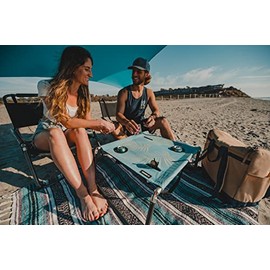 Neso Neso Portable Beach Table with Cup Holders, Cell Phone Pockets, Lightweight for Picnics and Parks (Aqua Fronds)