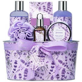 Canastas de regalo de baño para mujeres, regalos relajantes de spa de lavanda, canasta de regalo de spa de baño para mujeres, regalos de autocuidado, paquete de cuidado, productos de spa para el hogar