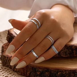 Gold Knuckle Rings Set for Women Trendy Stackable Rings Cute Stackable Finger Rings Dainty Open Midi Rings Set Mixed Size Pack Boho Rings (Silver 2)