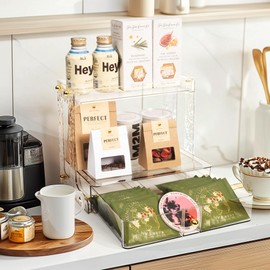 Bathroom Organizer and Storage with 2 Tiers, Clear Skincare Organizer with Drawers, 2-Tiers Multi-Purpose Organizer for Kitchen, Bedroom, Bathroom (Gold)