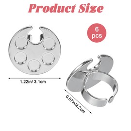 Xindojuz 6 PCS Nail Polish Palette, Mini Nail Art Palette with Finger Ring, Metal Manicure Palettes Tools, Gel Makeup Palettes Manicure for Nails Art Display (3.1 cm, Silver)