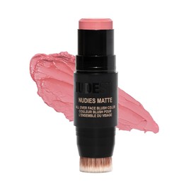 NUDESTIX Nudies Blush Stick – 3-in-1 Cream Blush for Cheeks, Eyes & Lips with Built-In Brush | Soft Matte Finish for a Natural Flush |Sunkissed Pink
