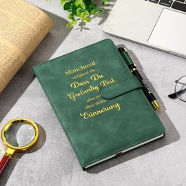 Faccito Inspirational Gifts for Colleagues, Leather Diary with Pen, Notebook A5 with Saying Metal Motivation Pen, Good Luck, Farewell Gift for Friends, Gift for Christmas (Dark Green)