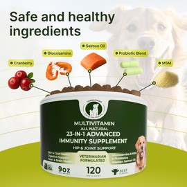 23-in-1 Multivitamin for Dogs – Soft Chews with Glucosamine, Chondroitin, MSM, Probiotics, Cranberry, Biotin, Zinc, Salmon Oil, Vitamins B, C, E – Hip & Joint, Skin, Digestive & Immune Support