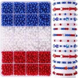 1200 Pcs 6mm Plastic Beads Patriotic Pearl Beads Small Round 4th of July Beads Independence Day Beads Jewelry Making Beads for Necklace Bracelets Earrings (Red White Blue)