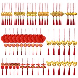 2026&74 Pieces Traditional Chinese New Year Decor - Red Knots, Lucky Fu Charms & Festive Hanging Ornaments for Home, Tree, Car & Lunar New Year Decor-新年装饰