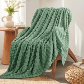 RUIKASI Fleece Throw Blanket for Sofa - Green Single Fluffy Bubble Throws Cozy Blanket with Reversible Design, Throw 130x200 cm