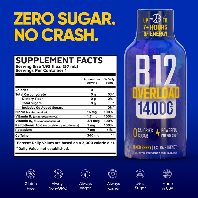 B12 Overload Energy Shots Mixed Berry - 12pk Shots