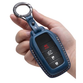 YONUFI for Toyota Key Fob Cover Leather Car Key Fob Case Keychain Compatible for Venza Tundra Rav4 Prime Sienna Corolla Cross Crown Hilux Key Holder -Blue