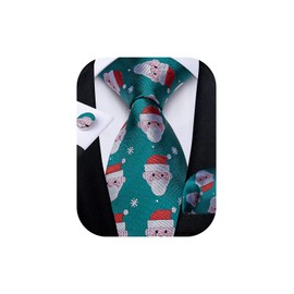 DiBanGu - Juego de corbatas de Navidad para hombre, diseño de corbatas de seda y bolsillo con caja de regalo, corbata de Navidad, Teal Santa Claus, Talla única