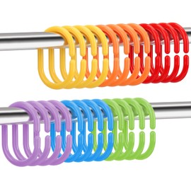 Top-spring Plastic Shower Curtain Rings 24 Pack C Shape (Colorful)