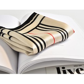 MEISEE 100% Mulberry Silk Scarfs Small Square Scarf 21" x 21" Neck Scarf Breathable Lightweight for Women Gift Packed (Beige stripes)