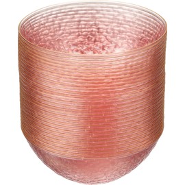 PLASTICPRO 30 Pack 12 Ounce Hammered Plastic Bowls Translucent Rose with Gold Rim Heavyweight Disposable Plastic Soup Bowls Elegant Translucent Hammered Gold Rim Platsic Party Dishes