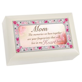 Cottage Garden Mom Memories are Fingerprints Matte Ivory Jewelry Music Box Plays Fur Elise