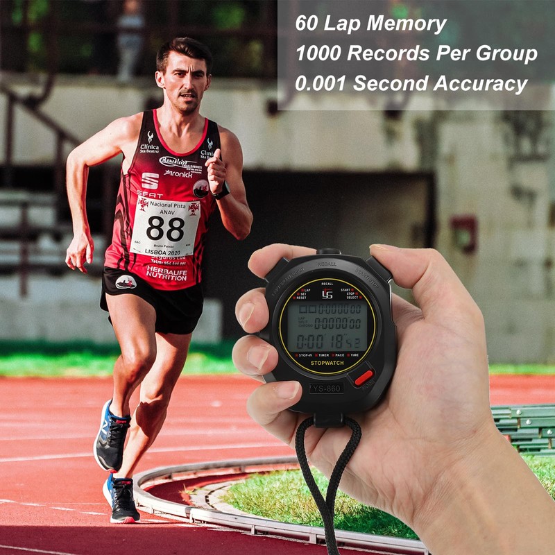 PATIKIL Sport Stopwatch Timer 60 Lap Memory, 0.01 Second Timing