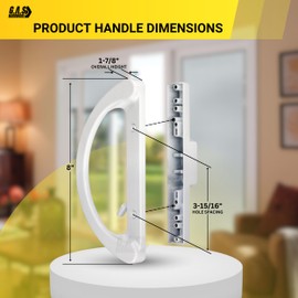 G.A.S Hardware 8" Sliding Patio Glass Door Handle Set Replacement - Replace Patio Glass Door Handles Quickly and Easily – White Diecast Aluminum, Non-Keyed, Fits 3-15/16” Hole Spacing