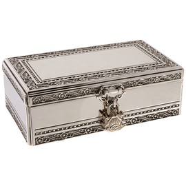 Elegance Silver Antique Silver Jewelry Box with Jeweled Lock