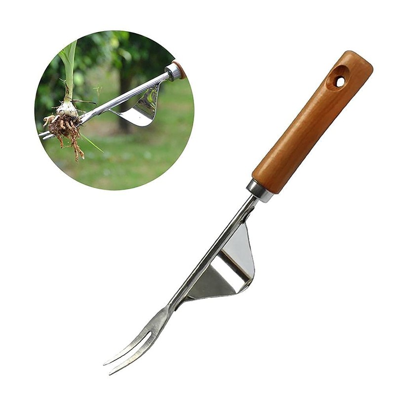 Manual weeder with wooden handle Root weeding, manual weeding tool