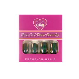 24pcs Metallic Green Laser Holographic Round Press On Nails Medium Faux Ongles Artificial Nail Art