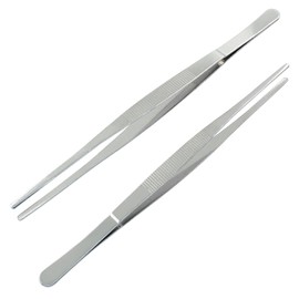 Cionyce 2 Pcs 10 Inch Stainless Steel Forceps, straight Metal Tweezers General Application for Kitchen, Crafts, Plants