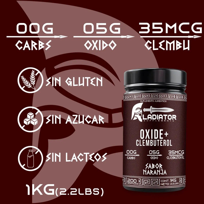Óxido Nítrico + Clembuterol Gladiator 1 Kg Pre-entreno