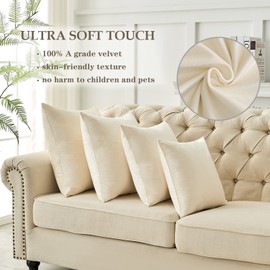 Krifey Throw Pillow Covers Velvet Decorative Square Pillowcase Soft Cushion Case for Couch Bedroom Car 16x16 Inch Cream White, Pack of 2