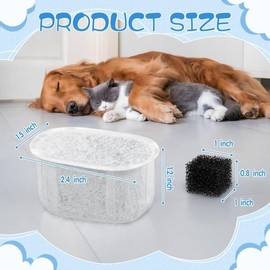 12Pack Cat Water Fountain Filter for W300&W300B&W500&W500B Cat Water Fountain, with 5 Pcs Sponges Filters for 2L and 3.5L Automatic Pet Water Fountain