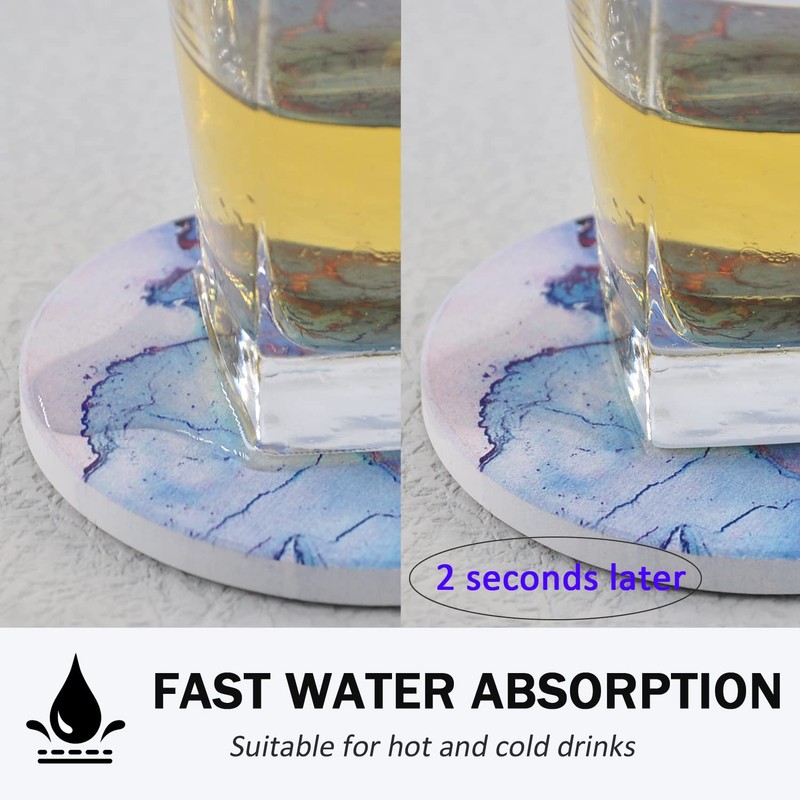 Absorbent Drink Coasters Set of 6, Blue Ceramic Coasters Cork