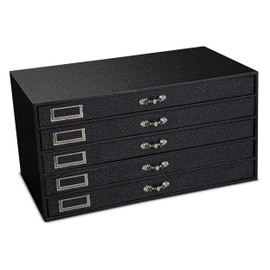 Novel Box 5 Drawer Black Jewelry Display 15.12X8.37X7.62 | Glass Jewelry Tray Leatherette Finish | Glass Rock Storage Box