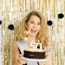 CIEHER 50th Birthday Crown & Sash - Silver Rhinestone Tiara & Glitter Sash - '50 & Fabulous' - Women's 50th Birthday Decorations & Gifts