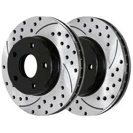 AutoShack PR63024LR Front Drilled Slotted Brake Rotors Black Pair of 2 Driver and Passenger Side Replacement for Dodge Magnum 2006-2018 2020-2022 Charger 2009-2018 Challenger 2005-2021 Chrysler 300 V6
