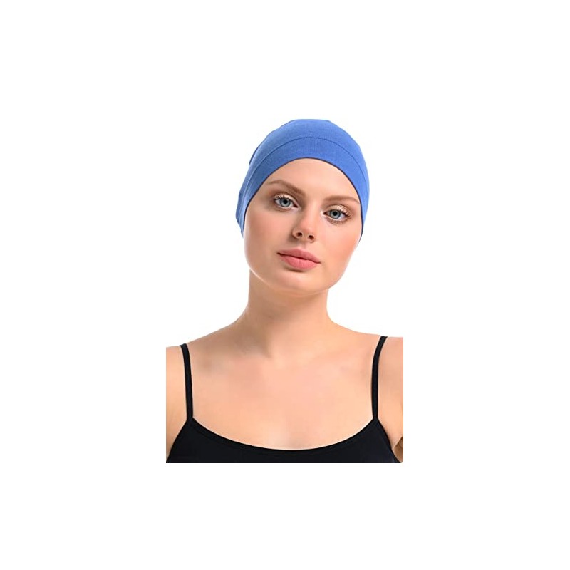 Kappe aus Bambus und Baumwolle für Chemo, Haarausfall, Schlafmütze, blau,