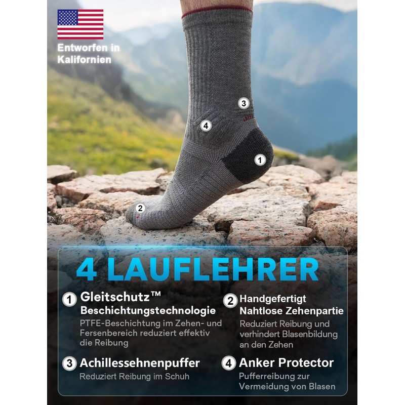 Juclise Summer Thin Hiking Socks Coolmax Merino Compression Anti Blisters