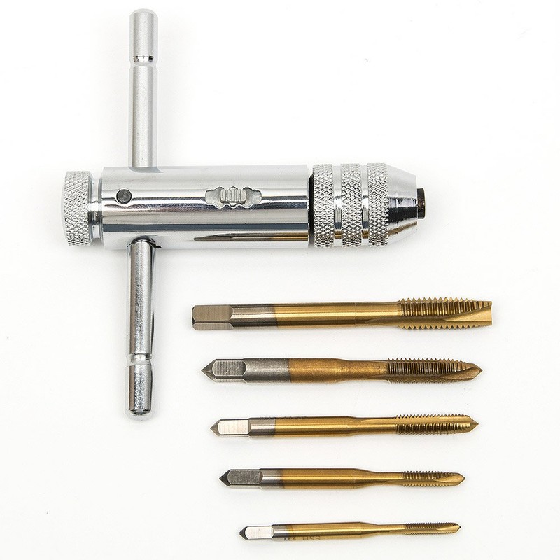 Hakkin Adjustable M3-M8 3mm-8mm HSS T-Handle Reversible Ratchet Wrench Tapping