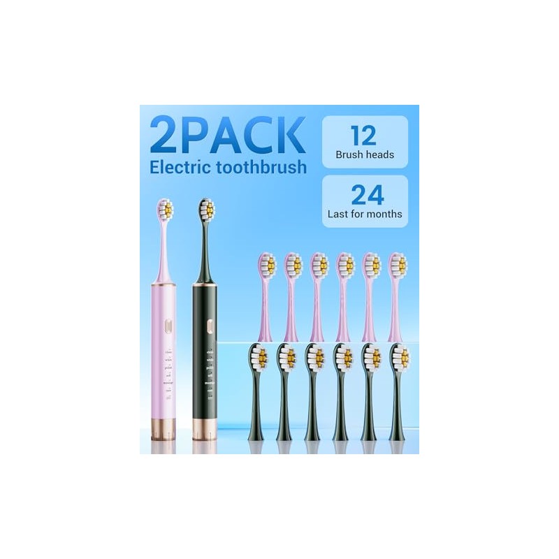 Aneebart Sonic 2 Pack Electric Toothbrush for Adults and Kids,