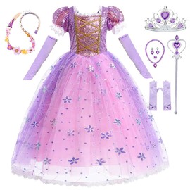 Girls Princess Dress Up Birthday Party Luxury Cosplay Costume Outfit with Accessories (Purple With Accessories, 4T-5T(120cm))