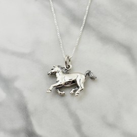 3D Realistic Running Horse Necklace in Sterling Silver on 18 Inch Box Chain | Fabulous Gift for Your Favorite Equestrian