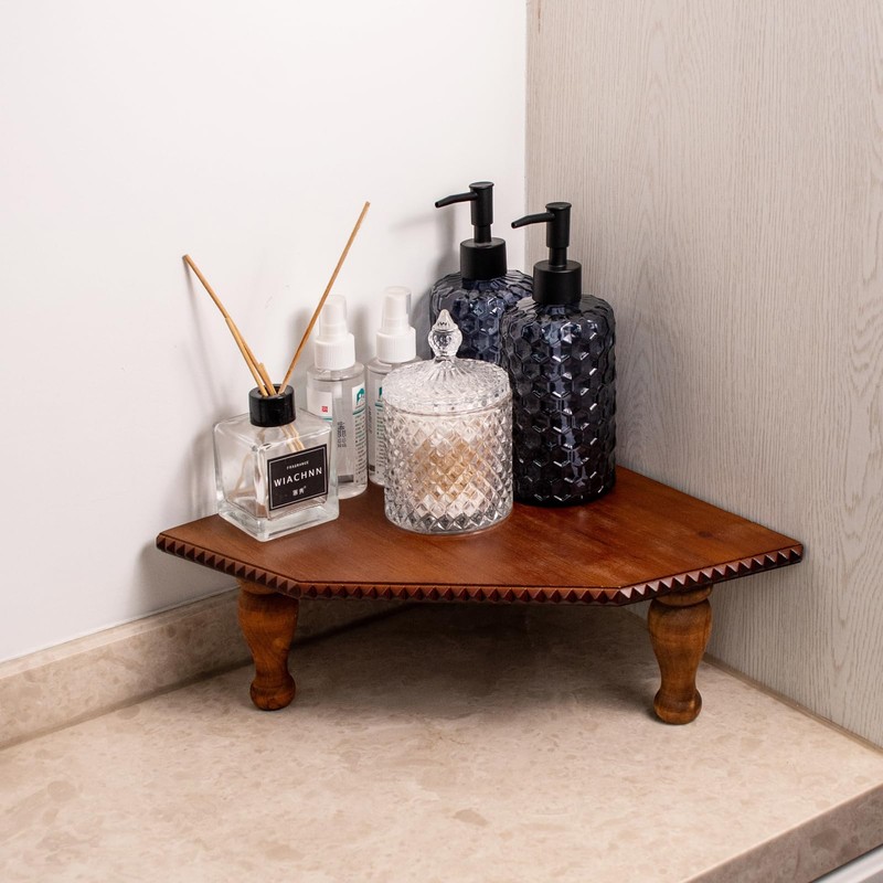 Wood Corner Counter Shelf Framehouse Decorative Tray Stand for Kitchen