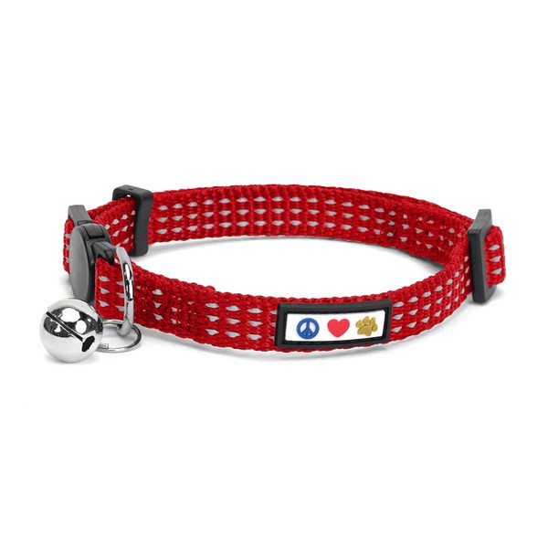 Pawtitas Reflective Cat Collar with Safety Buckle and Removable Bell Cat Collar Kitten Collar Red Cat Collar One Size