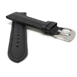 Bandini Extra Long (XL) 20mm Mens Italian Leather Watch Band Strap - Black - Buffalo Pattern - Classic