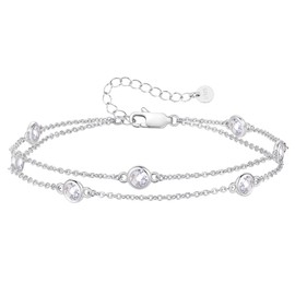 LOUISA SECRET Birthstone Bracelets for Women, 925 Sterling Silver Charm Link Double Strand Bracelet, Birthday Anniversary Christmas Jewelry Gifts for Wife Girlfriend Mother her