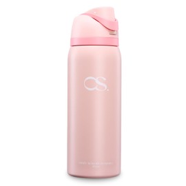 OSLIFE Aislante Térmico Termo Acero Inoxidable（con popote,32OZ/946ML,Botella Deportiva de Doble Bebida,Estructura de Doble Capa y Tapa Sellada a Prueba de Fugas, Con Asa.Uso en Gimnasio(Niña/Rosa)