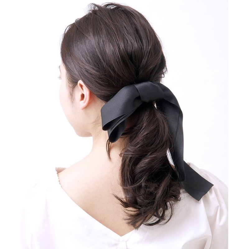 VINGTAINE H7072-BK- Asymmetrical Long Satin Ribbon Hair Clip, Beak Clip,
