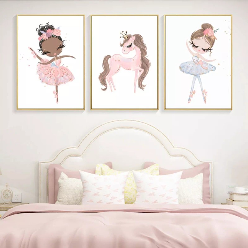 DaraBaby Kit 6 Lienzos Habitación Infantil Bailarina Ballet Bebé Niña